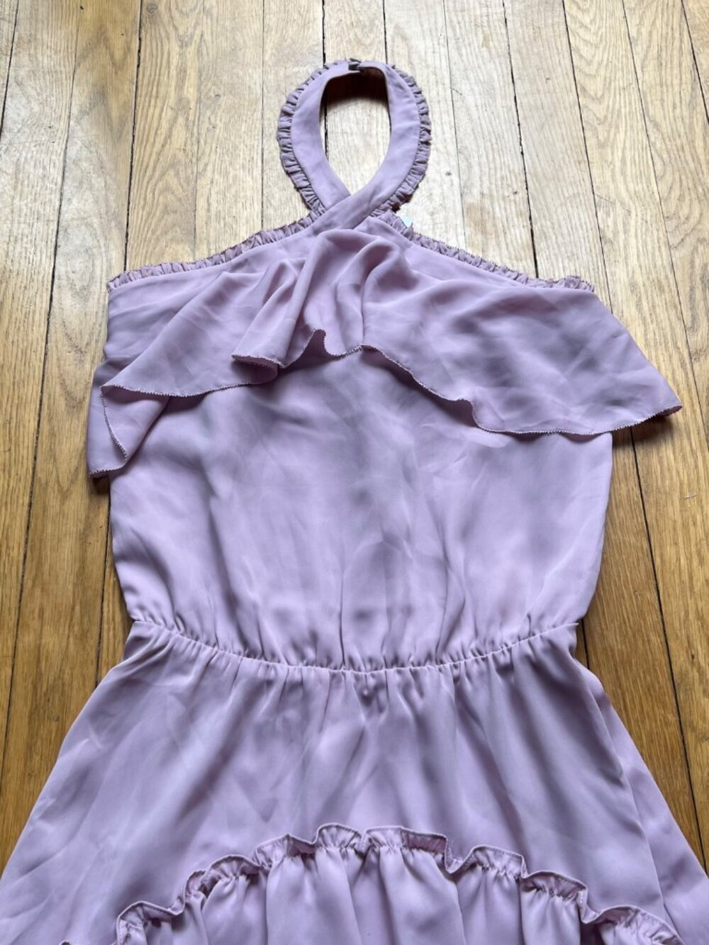 Parker Size S NWT Dusty Blush Pink Sleeveless Ruffle Tiered Halter Mini Dress - Picture 5 of 16